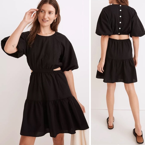 Madewell Seersucker Puff-Sleeve Cutout Mini Dress Size XXL - Picture 1 of 8